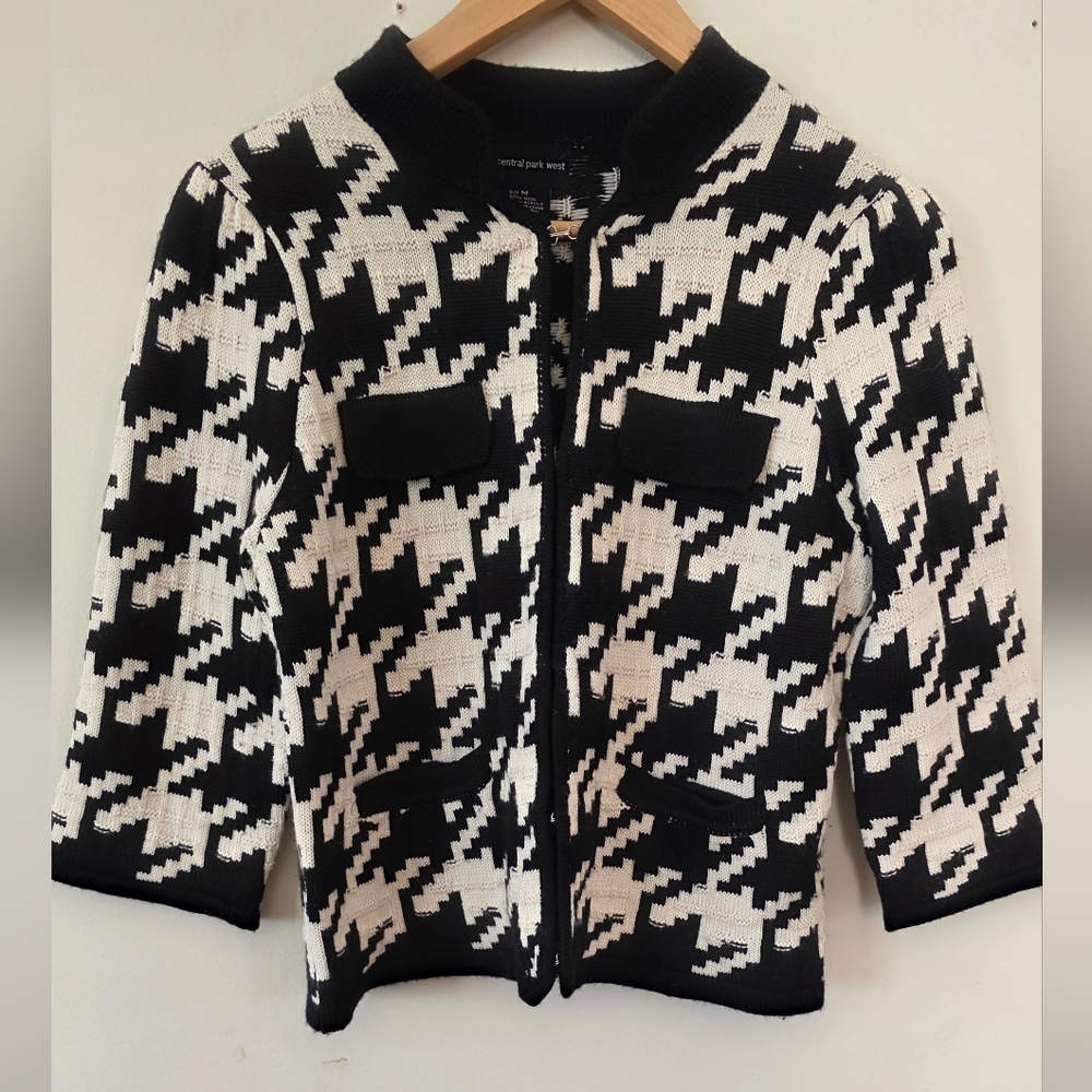 Central Park‎ West Black and White Houndstooth Knit Jacket